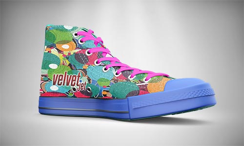 Velvet Jet textile printing on foot wear